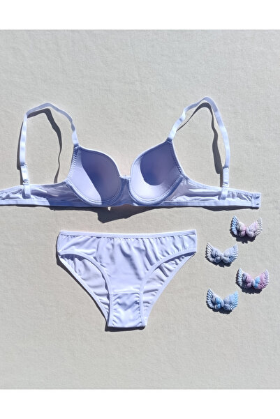 siyalife Hollow Covered Underwire Unpadded White Micro Bra and Panty Lingerie Set (Hollow)