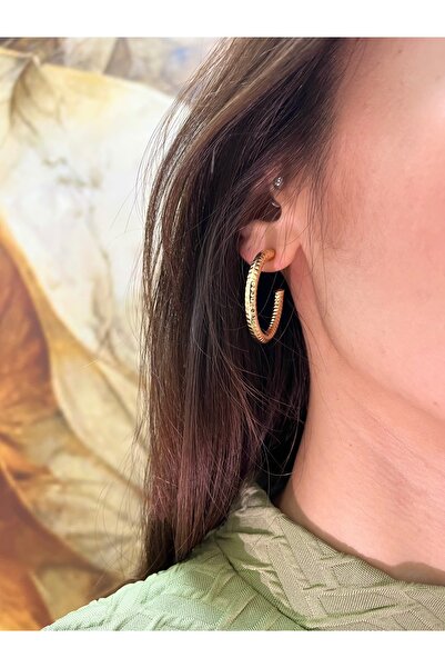 Vitastyle Gold Color Vintage Textured Steel Hoop Earrings