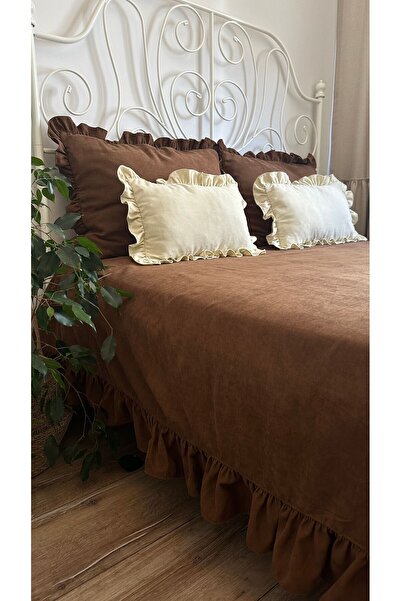 Decamor home Frilly Brown Bedspread Set Double