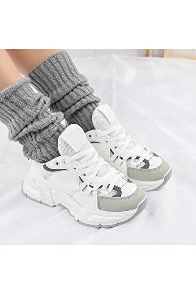 Tmall Pantofi sport pentru femei, cu inserții de plasă, D1388, albi cu roz