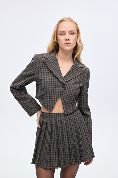 Quzu Кафяво каре сако с един копче