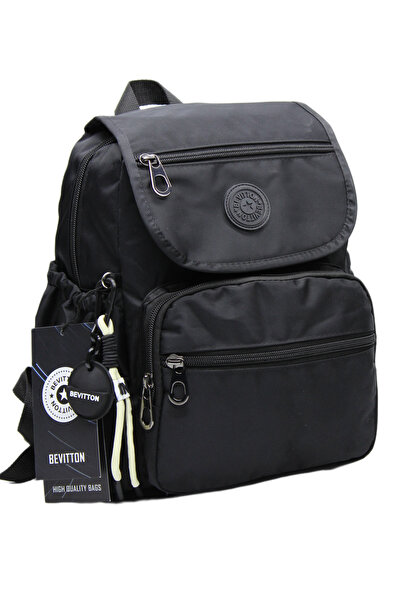 Bevitton Γυναικεία σχολική τσάντα πλάτης 5200 αδιάβροχη υφασμάτινη αδιάβροχη μοντέρνα μαύρη τσαλακωμένη