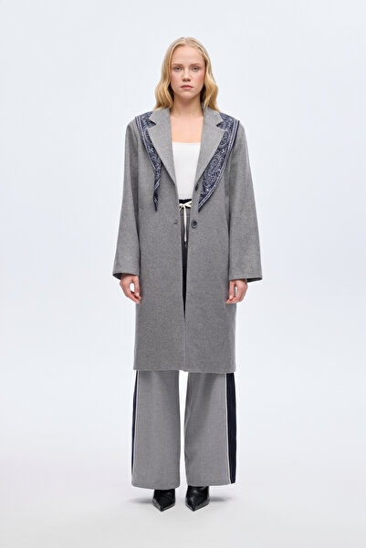 Quzu Oversize Cashmere Coat with Scarf Anthracite