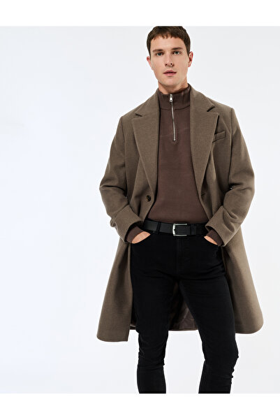Koton Regular Fit Pocketed Mono Collar Buttoned Long Cashmere Coat