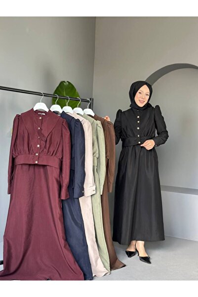 comstar Women's Gathered Balloon Sleeve Button Long Dress