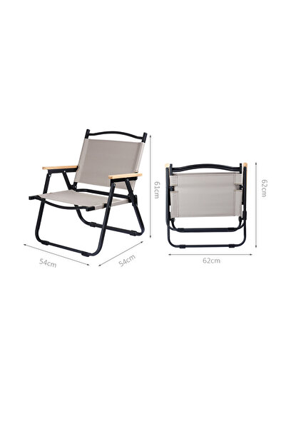 AutoFamily AUTO FAMILY Foldable Camping Chair with Cup Holder Beige, Outdoor Portable Foldable Chair