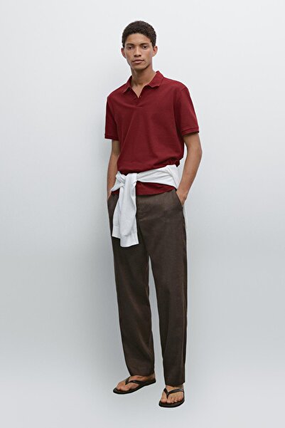 Massimo Dutti Mikro dokulu ve pamuklu polo yaka t-shirt