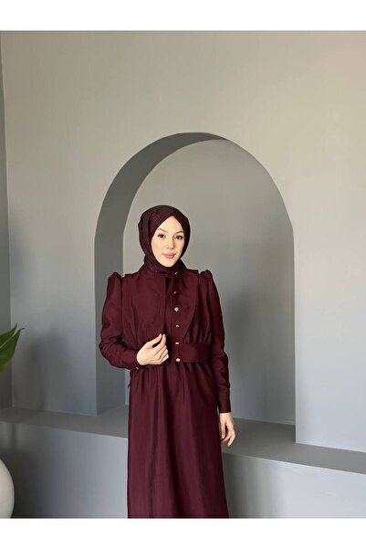 comstar Women's Gathered Balloon Sleeve Button Long Dress