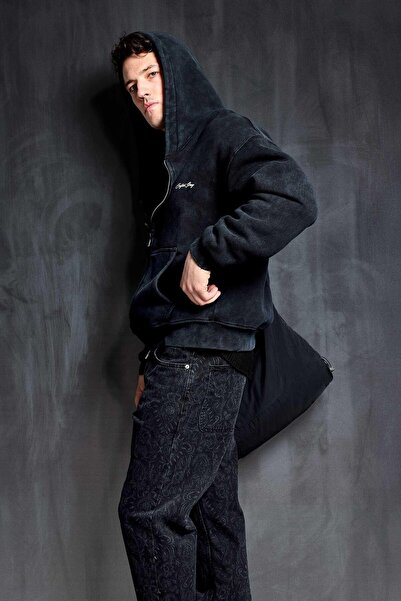 ablukaonline Ανδρικό φούτερ Relax Fit Washable με κουκούλα Μαύρο