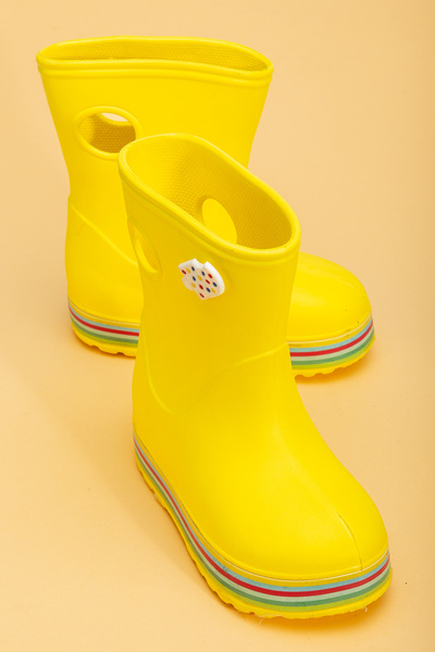 PLN SHOES Yellow Koko Children's Rain Boots with Wool Soles and Colorful Wraps, Waterproof