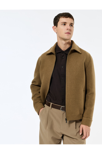 Koton Long Sleeve Pocket Zipper Shirt Collar Cashmere Bomber Jacket