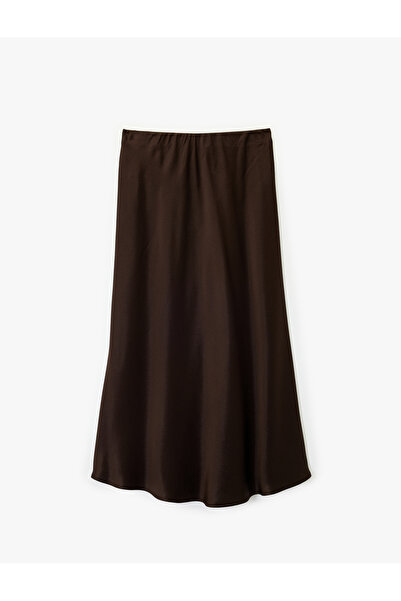 Koton X Melis Ağazat - Slim Fit Fish Cut Midi Length Satin Skirt