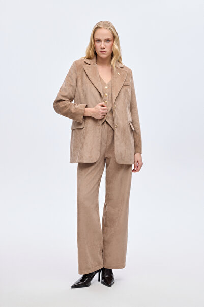Quzu Βελούδινο μπλέιζερ με αξεσουάρ καμηλό χρώμα