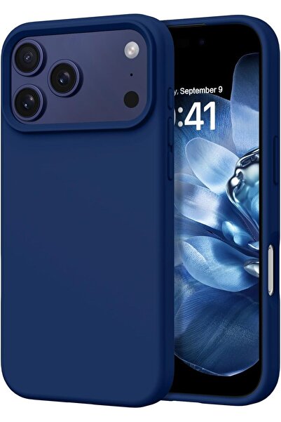 CaseHub جراب Apple iPhone 17 Pro Max من الداخل مخملي مع شاشة وكاميرا مرتفعة من السيليكون باللون الأزرق الداكن