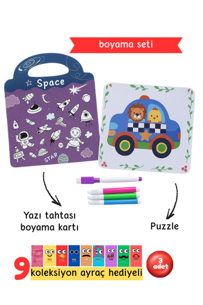 Pembe Yayınevi Boyama Seti - Çocuklar İçin Eğlenceli Etkinlik Seti - Uzay Puz...