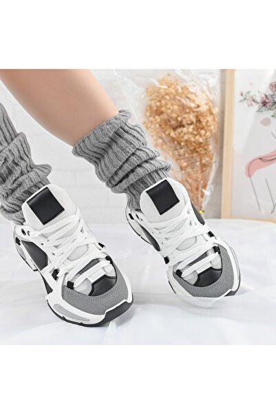 Tmall Pantofi sport pentru femei, cu inserții de plasă, D1388, albi și negri