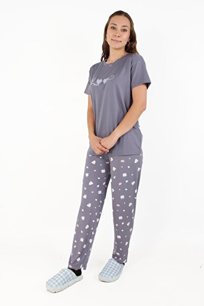 Mckanzie 3220 Milan Crew Neck Short Sleeve Top Long Bottom Loove Pajama Set