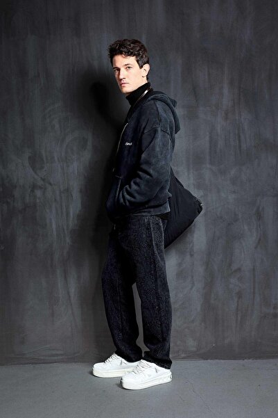 ablukaonline Ανδρικό φούτερ Relax Fit Washable με κουκούλα Μαύρο