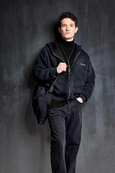 ablukaonline Ανδρικό φούτερ Relax Fit Washable με κουκούλα Μαύρο