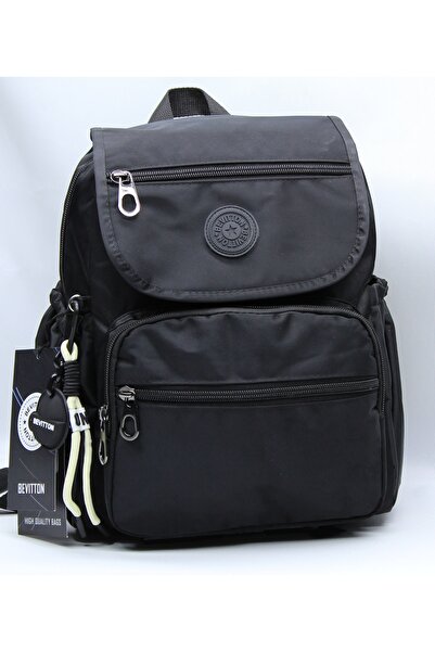 Bevitton Γυναικεία σχολική τσάντα πλάτης 5200 αδιάβροχη υφασμάτινη αδιάβροχη μοντέρνα μαύρη τσαλακωμένη