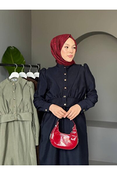 comstar Women's Gathered Balloon Sleeve Button Long Dress