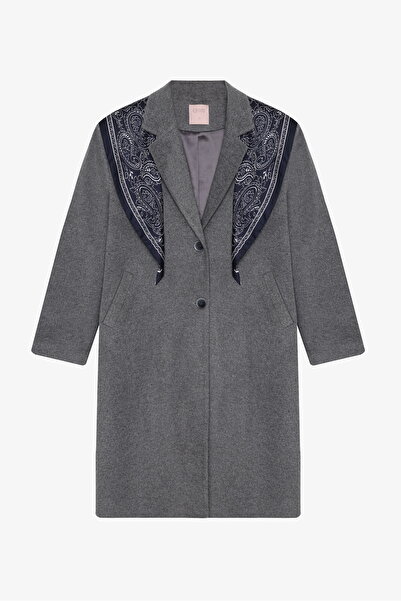 Quzu Oversize Cashmere Coat with Scarf Anthracite