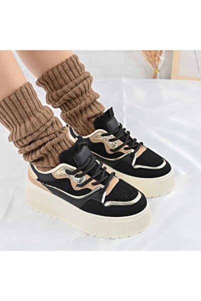 Tmall Pantofi Sport De Dama,Cu Platforma,Din piele ecologica intoarsa,D1409,N...