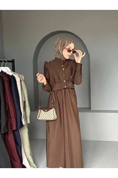 comstar Women's Gathered Balloon Sleeve Button Long Dress