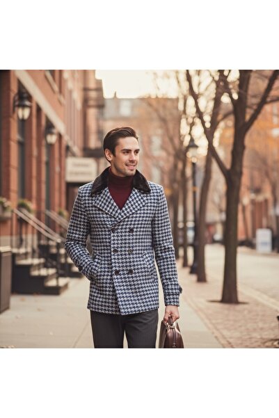 Frappoli Χοντρό ανδρικό παλτό με μοτίβο με οπή Slim Fit