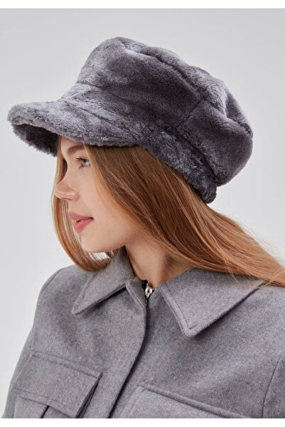 kuru Kadın Uzun Tüylü Peluş Kaptan Şapka – Arka Lastikli, Yumuşak Dokulu, Kışlık
