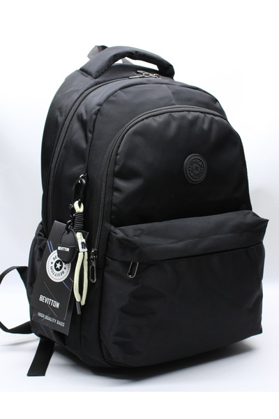 Bevitton 2200 Μαύρη Αδιάβροχη Υφασμάτινη Σχολική Τσάντα Unisex Σχολική Τσάντα Πλάτης