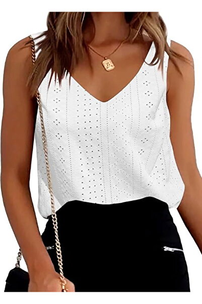 OEM Women's casual blouse, sleeveless top, White XL