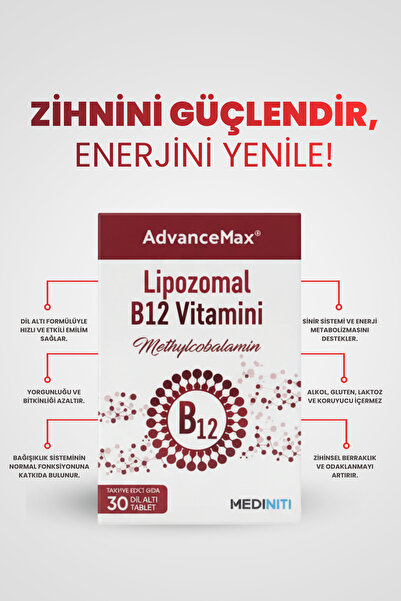 AdvanceMax Lipozomal B12 30 Dilaltı Tablet