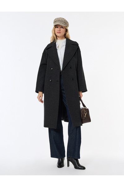 Koton oversized Παλτό Κασετίνα Εξαιρετικά Μακρύ με διπλό πέτο Κουμπιά