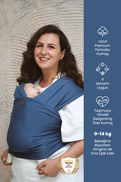 ilays beauty Premium Birinci Sınıf Pamuklu Esnek Wrap Sling Indigo Mavi (BABYWEARİNGE ÖZEL ÜRETİM KUMAŞ)