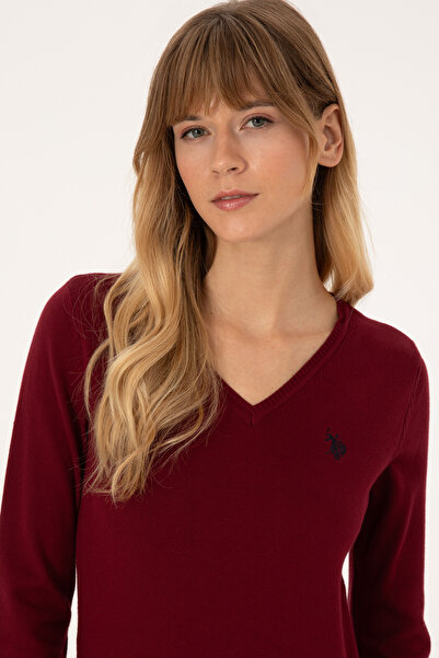 U.S. Polo Assn. Kadın Bordo V Yaka Basic Kazak 50313590-VR014