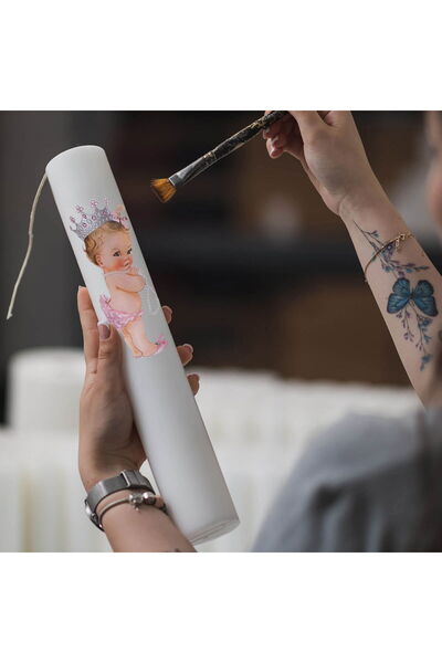 SERVUS COLLECTION Baptism Candle Princess with pink 4.5 cm 35 cm