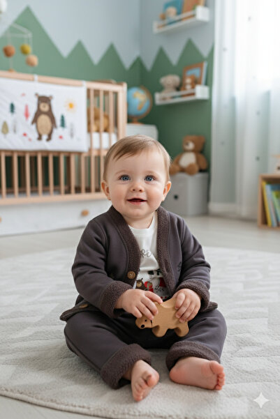 Mini Baray Baby boy pine tree embroidered cardigan t-shirt pants 3-piece set ...