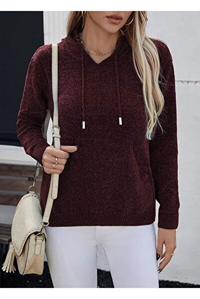 OEM Loose knitted blouse with long sleeves, women's sweater, burgundy XL
