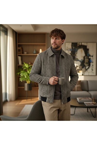 Frappoli Batista Men's Beige Short Cashmere Coat with Zipper Hem and Ribbed-Elasticated Hem