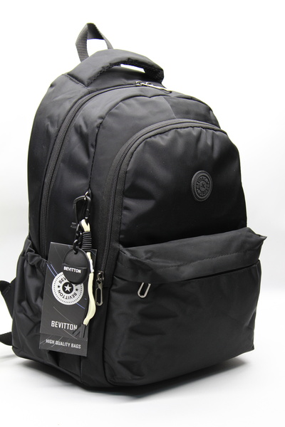 Bevitton 2200 Μαύρη Αδιάβροχη Υφασμάτινη Σχολική Τσάντα Unisex Σχολική Τσάντα Πλάτης