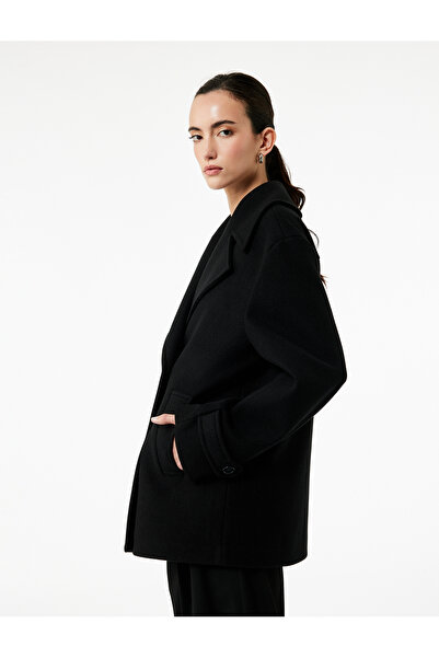 Koton Buttoned Double Breasted Long Sleeve Short Cashmere Coat with Pockets
