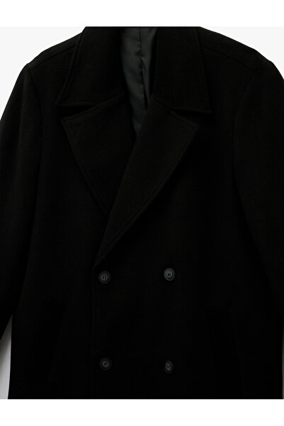 Koton Long Sleeve Pocketed Buttoned Double-Breasted Collar Long Cashmere Coat