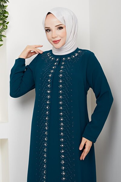 ESLEMNUR Papatya Taşlı Büyük Beden Anne Elbisesi