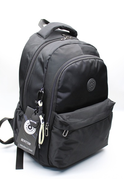 Bevitton 2200 Μαύρη Αδιάβροχη Υφασμάτινη Σχολική Τσάντα Unisex Σχολική Τσάντα Πλάτης