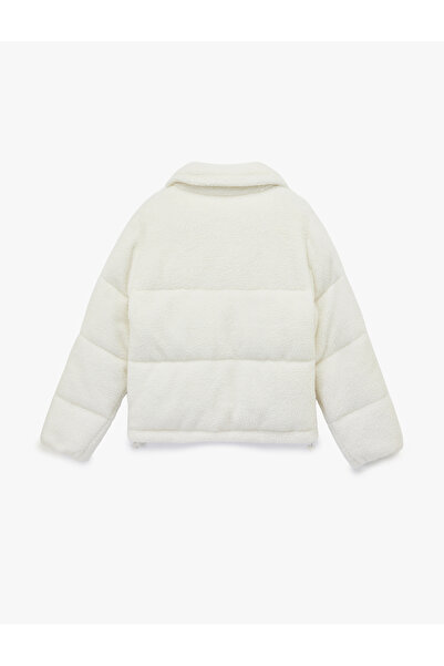 Koton Λούτρινο παλτό με φερμουάρ ψηλός λαιμός με μακρυμάνικη λεπτομέρεια τσέπης