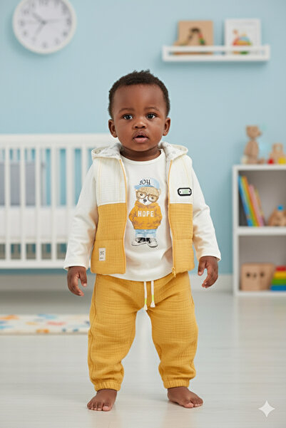 Mini Baray طقم معطف وبنطلون جوجر للأطفال الذكور مكون من 3 قطع (9-12-18 شهرًا)