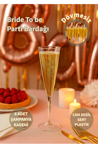 KARADENİZ PLASTİK Doğum Günü Parti Kokteyl Bride Yılbaşı 6'lı Kadeh Sert Plastik Kristal Şampanya Bardağı
