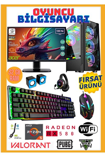 RYZEN GAMİNG PC OYUNCU BİLGİSAYARI RGB MASAÜSTÜ SET RYZEN 5 RX 580