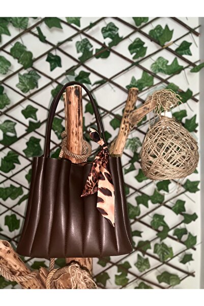 Nehir Kahve Deri Kol Çantası ve Makyaj Çantası